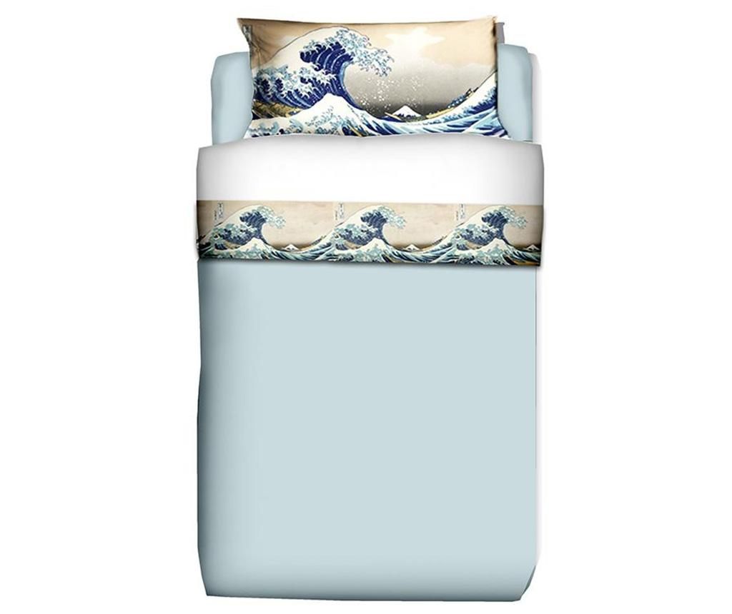 Set cearsaf de pat si fata de perna Single Ranforce Hokusai The Great Wave