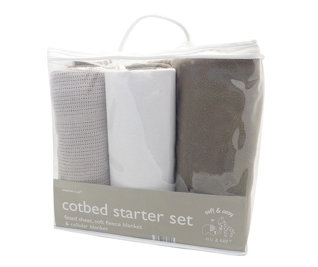 Set 2 paturi si cearsaf de patut cu elastic Elli And Raff Fleece Grey White