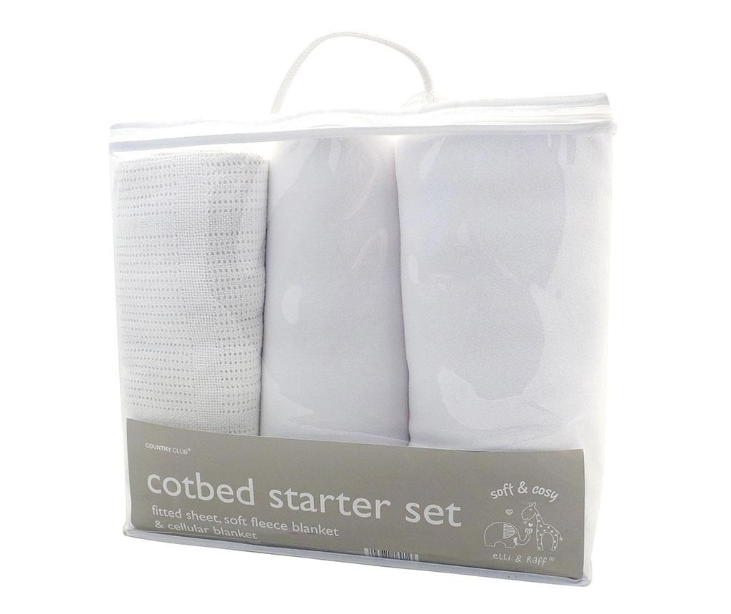 Set 2 paturi si cearsaf de patut cu elastic Elli And Raff Fleece White