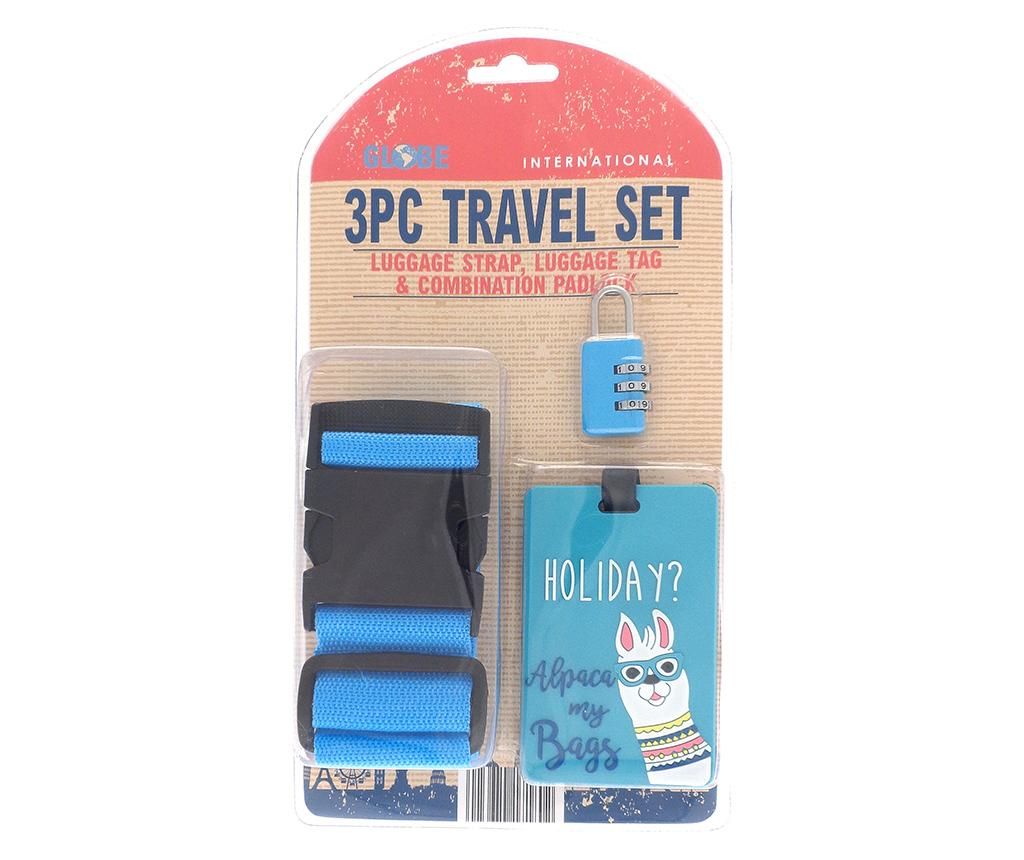 Set curea, eticheta si lacat pentru bagaje Holiday Blue