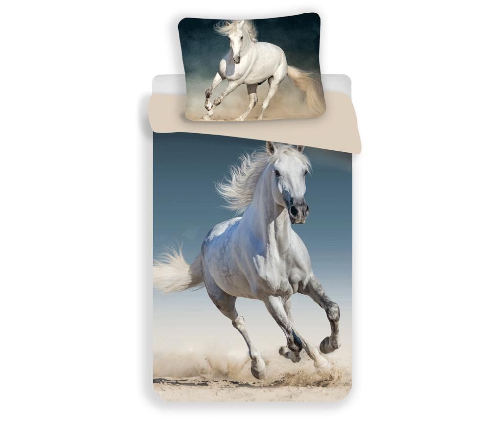 Set de pat Single Ranforce Sweet Home, Horse, bumbac ranforce, 140x200 - Sweet home, Multicolor