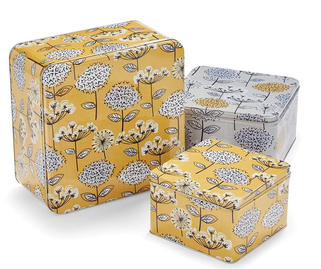 Set 3 cutii cu capac Retro Meadow - Cooksmart England, Galben & Auriu,Gri & Argintiu