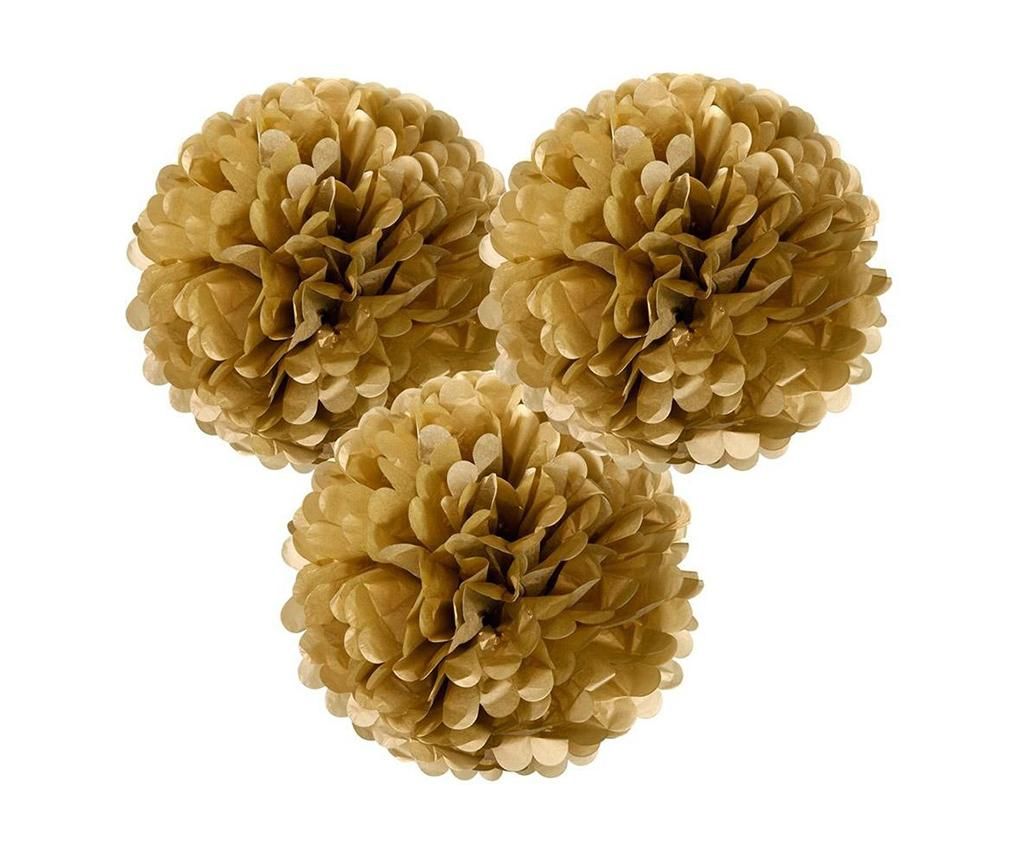 Set 3 decoratiuni suspendabile PomPoms Golden