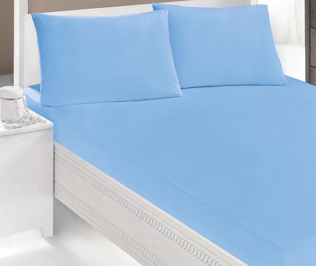 Set cearsaf de pat cu elastic si 2 fete de perna Double Ranforce Serita Blue