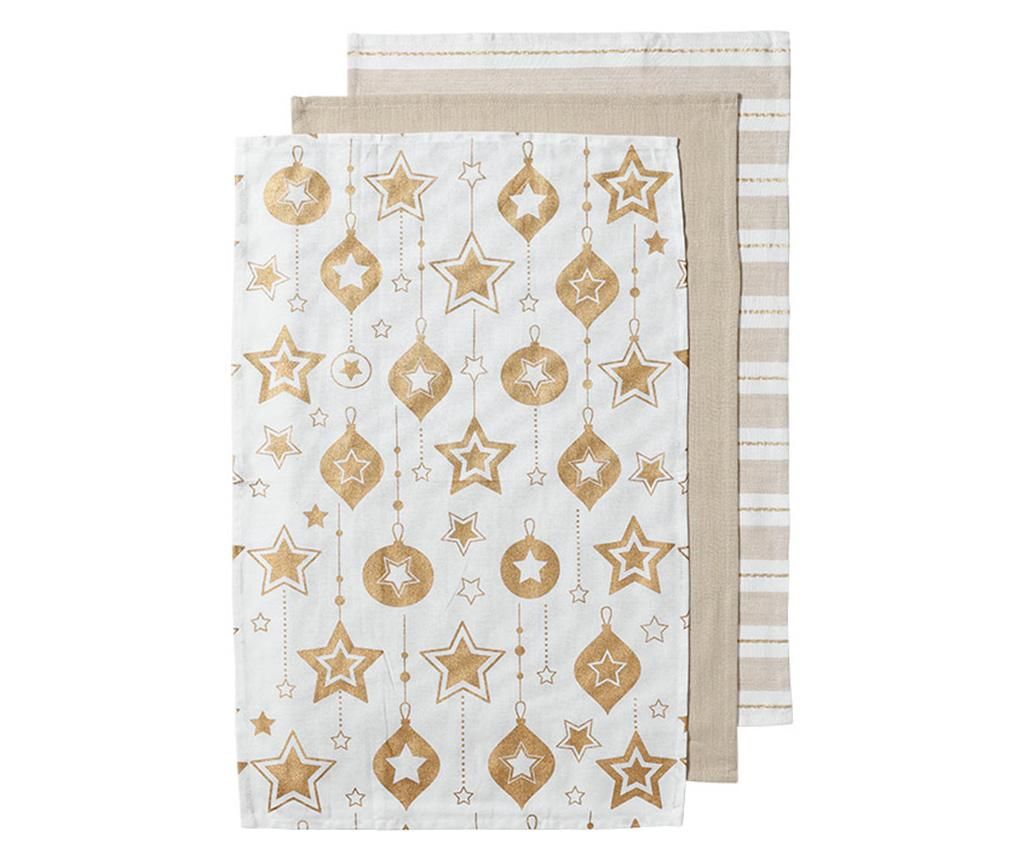 Set 3 prosoape de bucatarie Glitz Deco Golden 45x70 cm