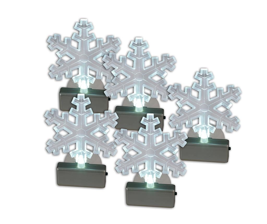 Set 5 decoratiuni luminoase Näve, Snowflakes, plastic, 8x2x12 cm – Näve, Alb Näve imagine 2022