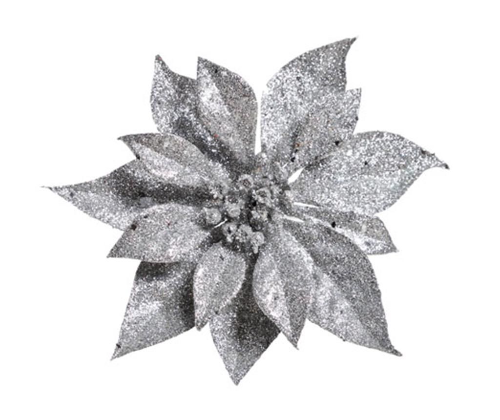 Decoratiune Poinsettia Glitter Silver