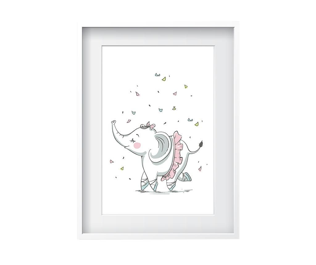 Tablou Oyo Kids, Elephant With Grace, hartie imprimata, 24x29 cm - Oyo Kids, Alb