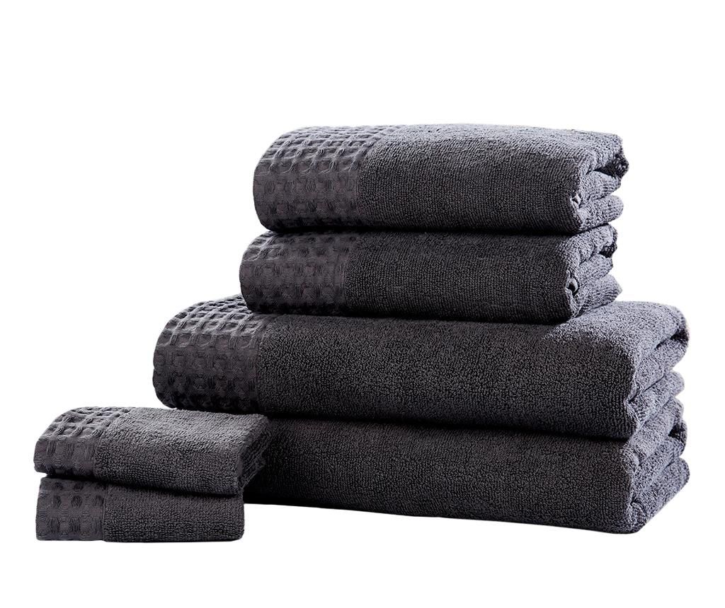 Set 6 prosoape de baie Retreat Charcoal - Chateau de Belle Maison, Gri & Argintiu