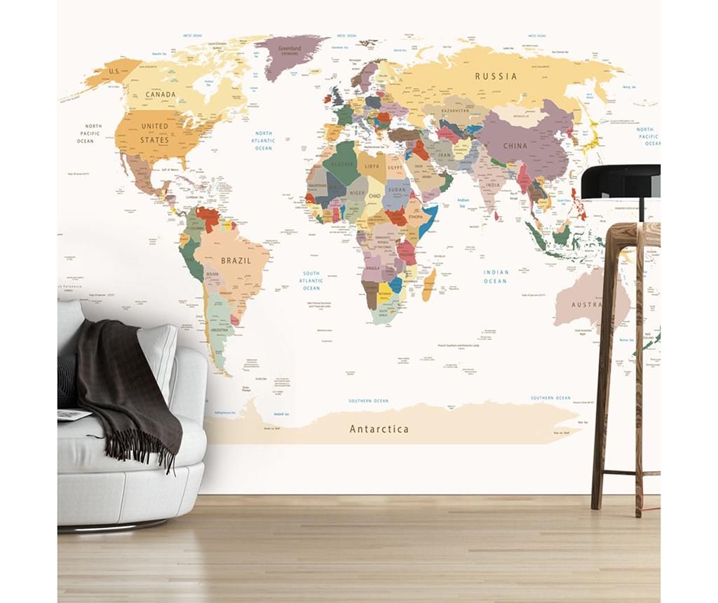 Tapet Artgeist, World Map, textil netesut, 280x400 cm - Artgeist