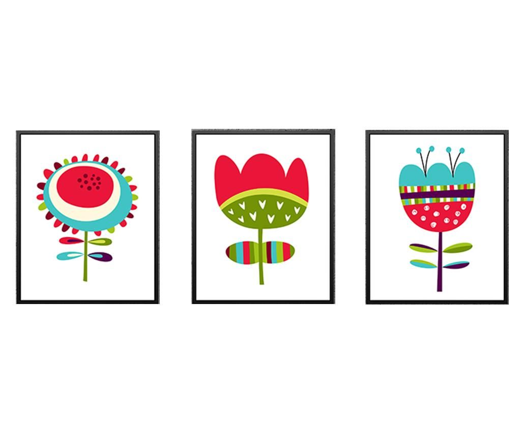 Set 3 tablouri Dazy Flowers 24x29 cm - Tablo Center, Multicolor
