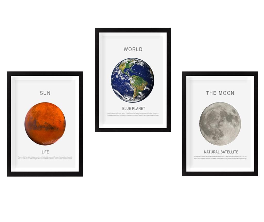 Set 3 tablouri Sun Moon Earth 34x44 cm - Tablo Center, Multicolor