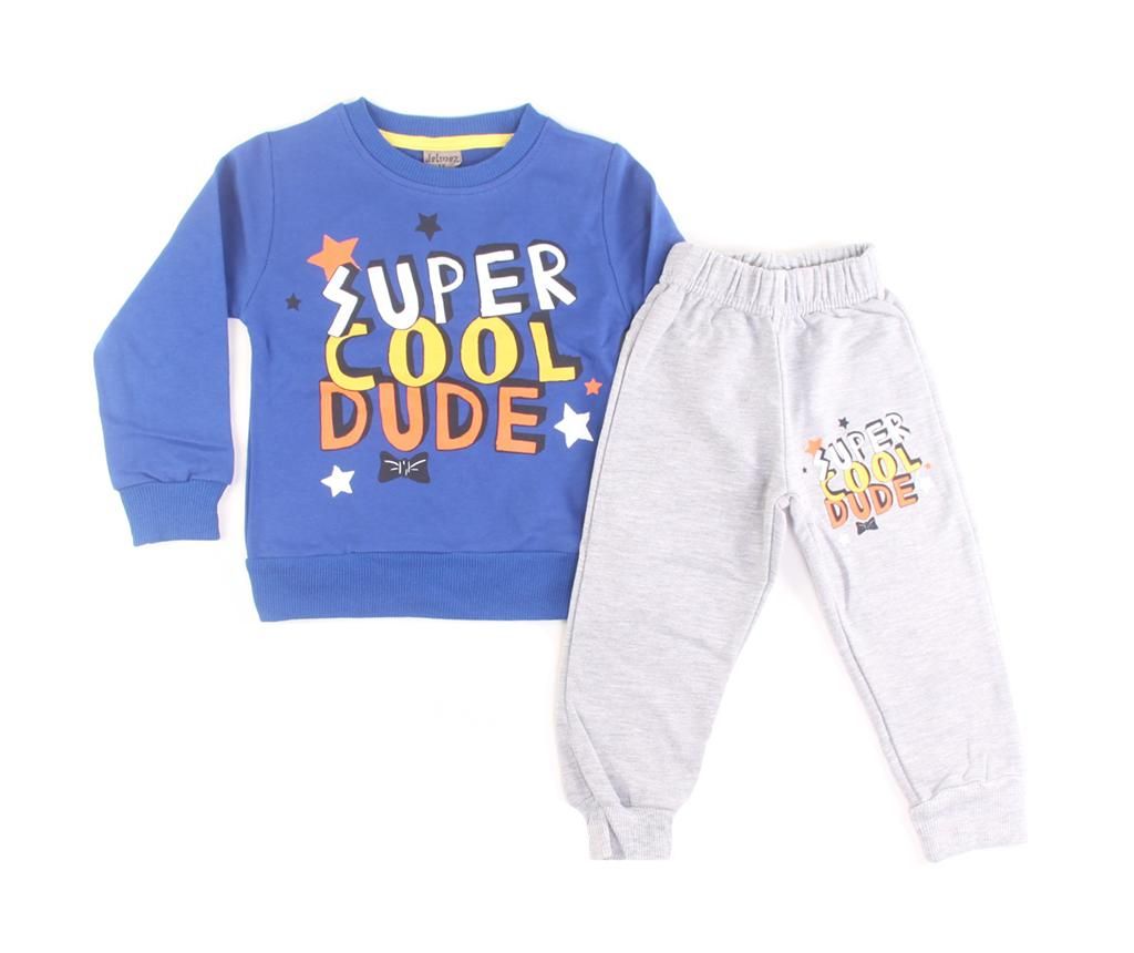 Set bluza cu maneca lunga si pantaloni copii Super Cool Dude Blue 5 ani