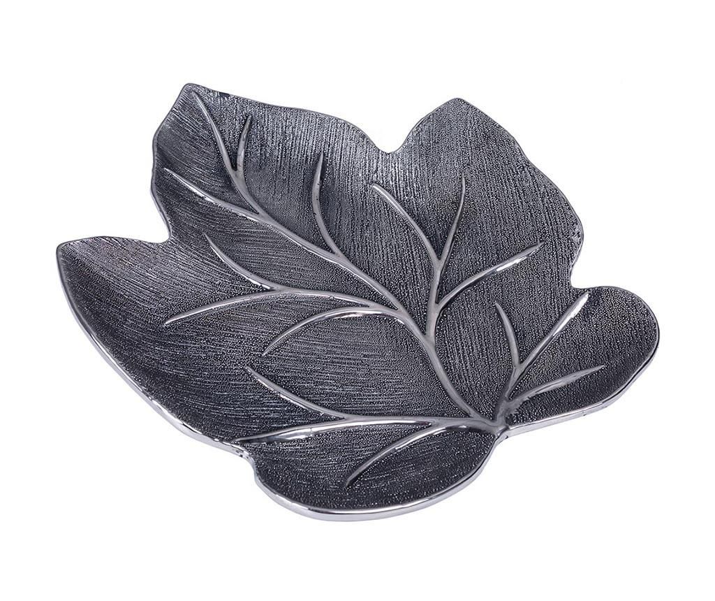 Platou decorativ Black Leaf - Creaciones Meng, Gri & Argintiu