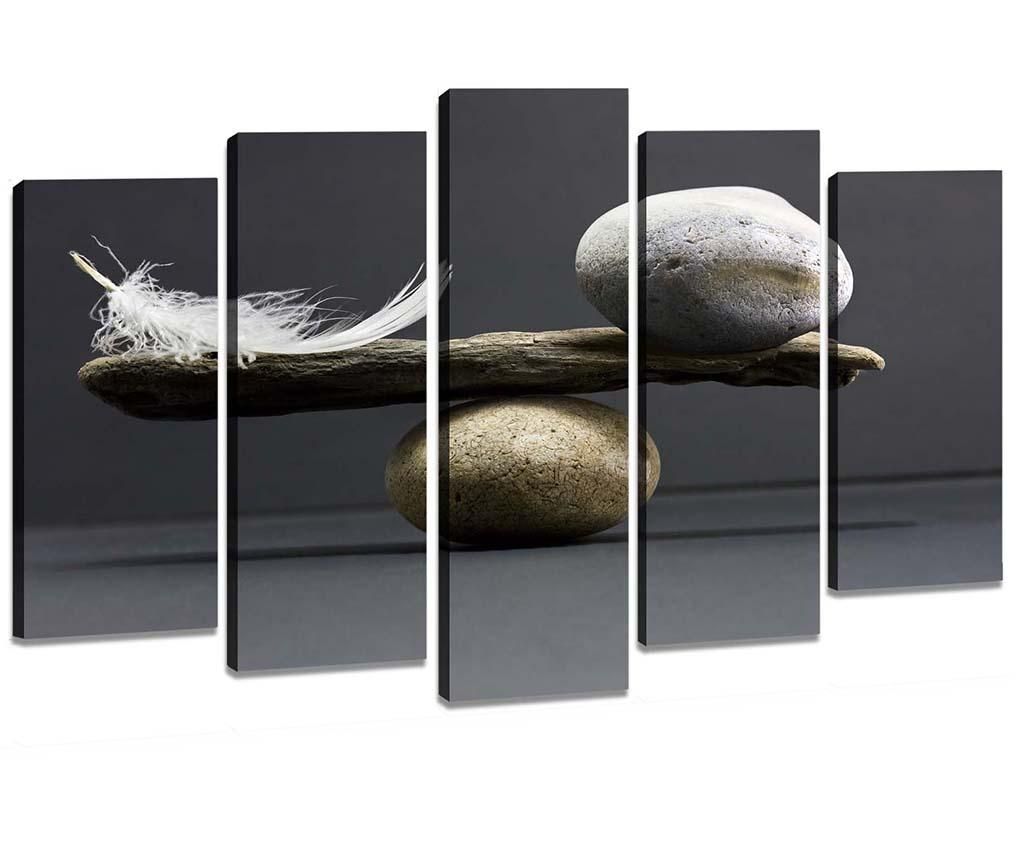 Set 5 tablouri 3D Balance - Tablo Center, Gri & Argintiu