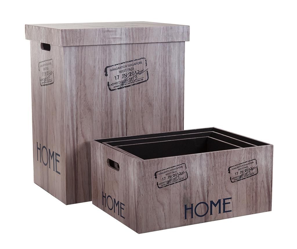 Set cos cu capac pentru rufe si 3 cutii pentru depozitare Home - Creaciones Meng, Maro