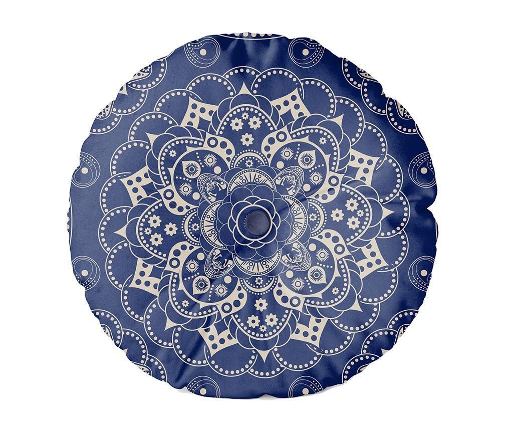 Perna decorativa Mandala 45 cm – Velvet Atelier, Alb,Albastru