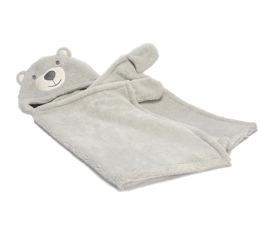 Patura cu gluga pentru copii Bear Grey 68x127 cm
