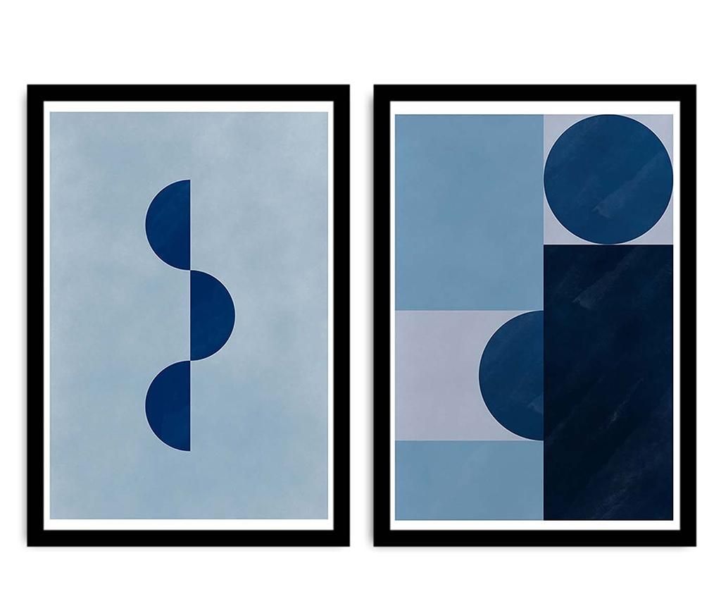Set 2 tablouri Blue Geometric 36x51 cm