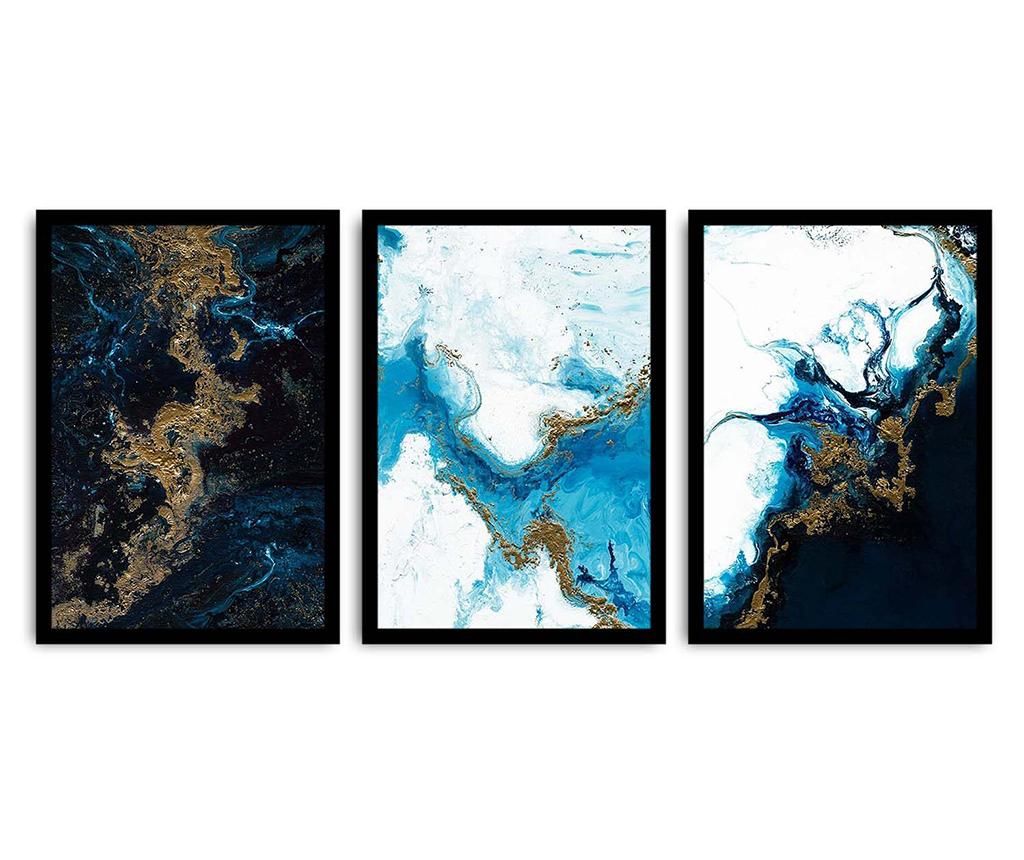 Set 3 tablouri Magical Marble 36x51 cm - Alpyros, Albastru,Negru