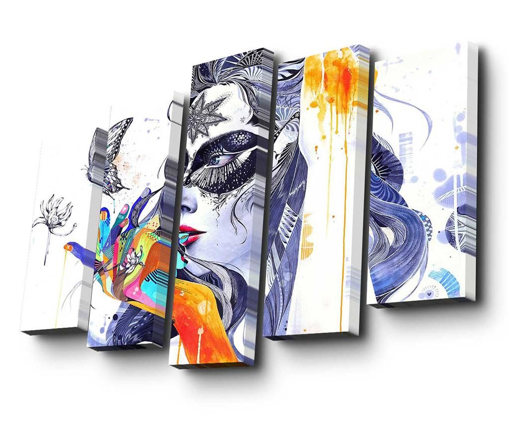 Set 5 tablouri Art Five, Butterfly Muticolor Woman, canvas cu aspect de piele intoarsa, 82x3x50 cm – Art Five, Multicolor Art Five imagine 2022