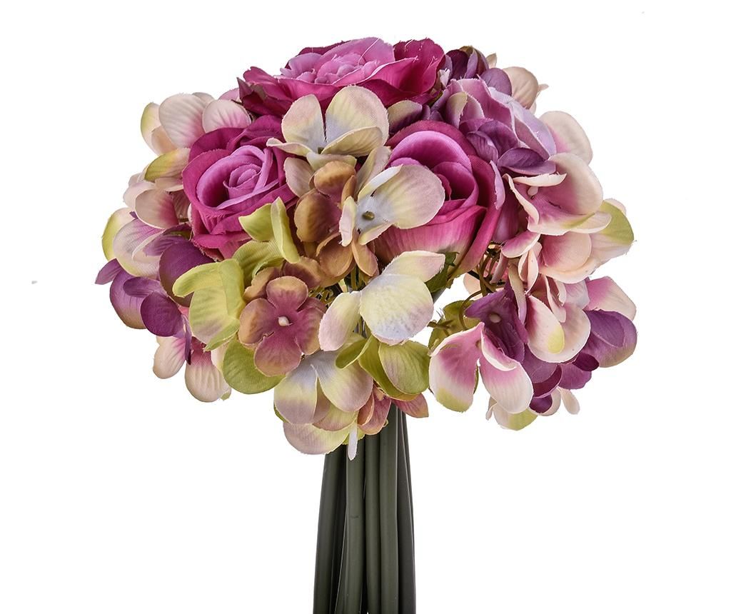 Buchet flori artificiale Rose & Hortenisa Pink & Lilac - Dino Bianchi, Roz