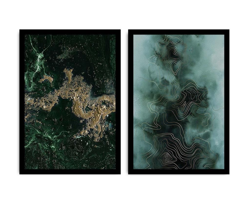 Set 2 tablouri Green Marble 36x51 cm - Alpyros
