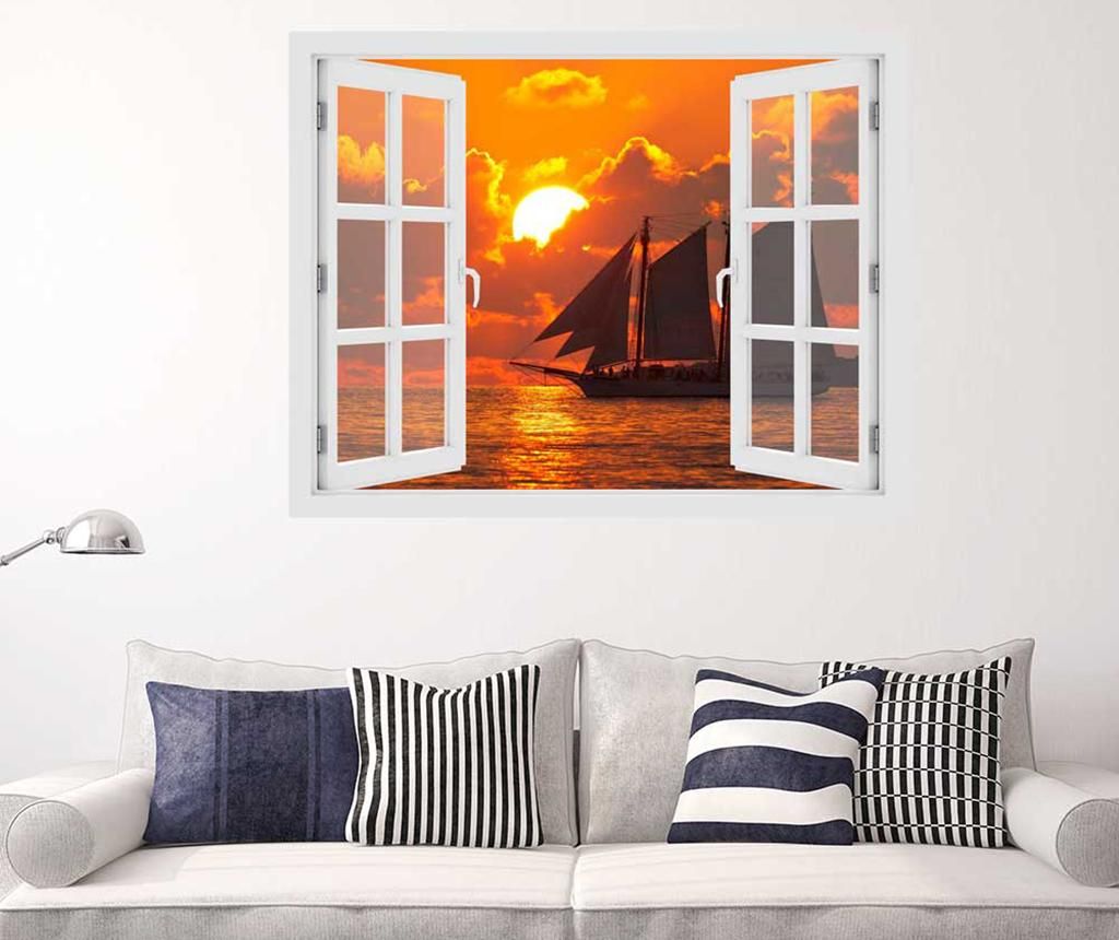 Sticker 3D Window Sunset Boat - BeeStick, Multicolor