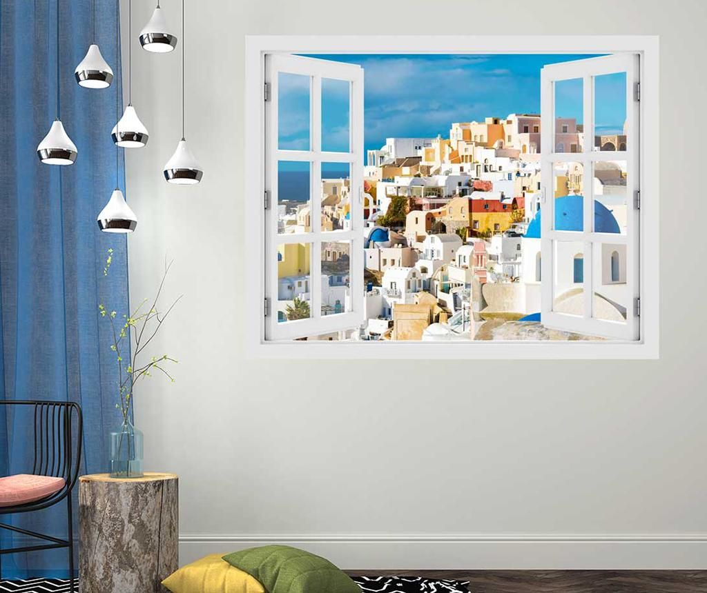 Sticker 3D Window Greece Santorini - BeeStick, Multicolor