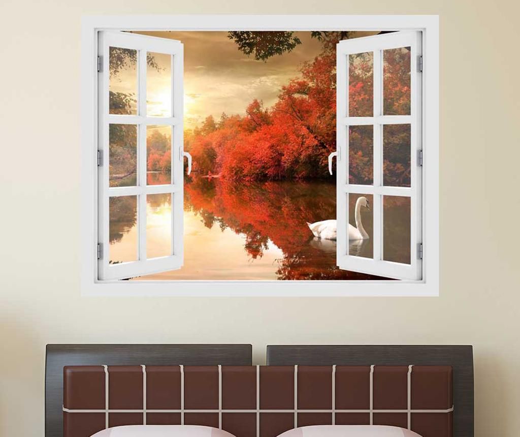 Sticker 3D Window Sunset Swan - BeeStick, Multicolor