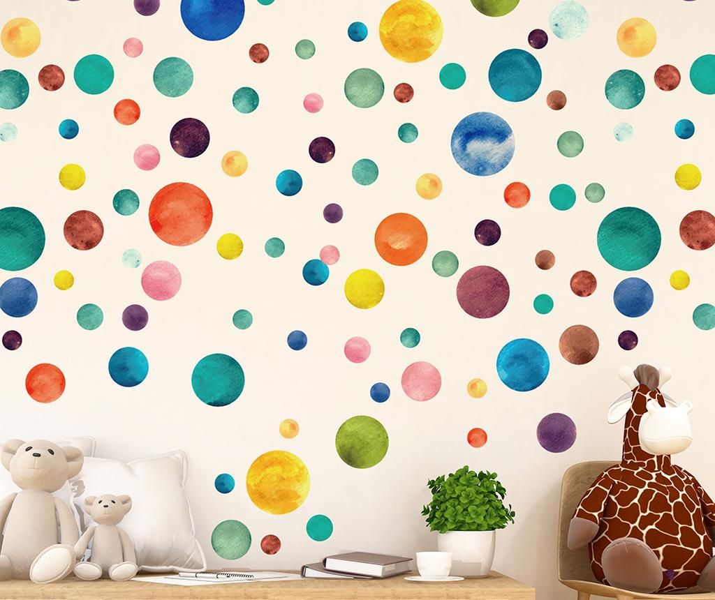 Set 80 stickere Colorful Watercolor Dots - Wallplus, Multicolor