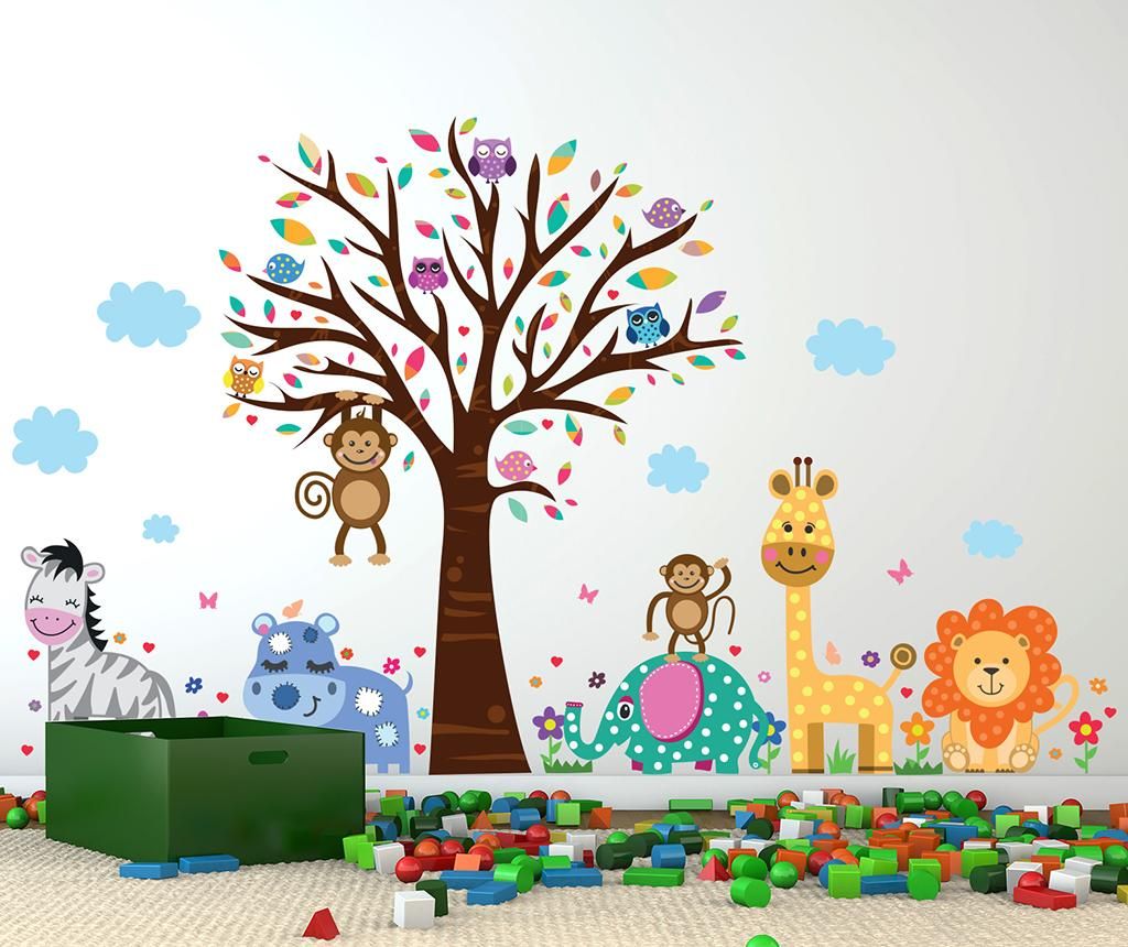 Sticker Wallplus, Happy London Zoo Animals Tree, PVC (policlorura de vinil) - Wallplus, Multicolor