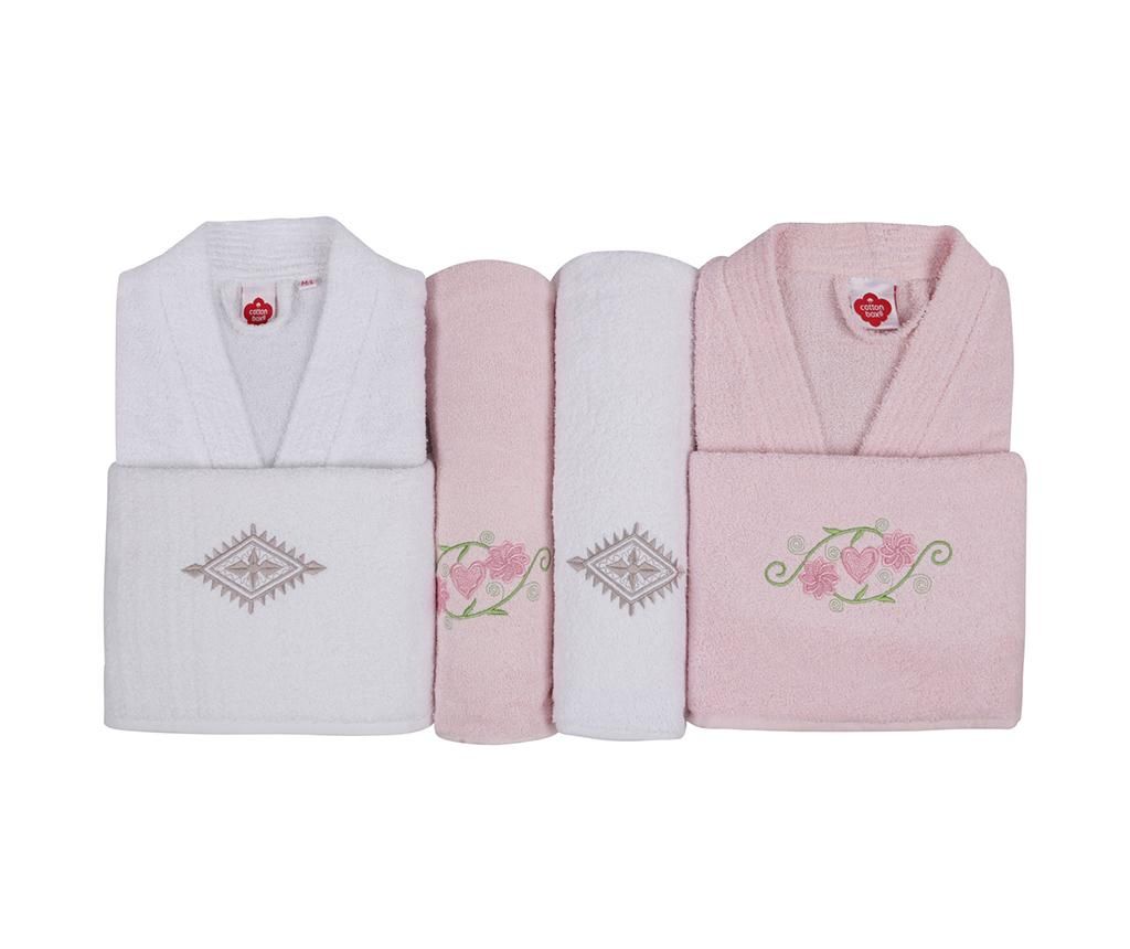 Set textile pentru baie 6 piese His and Hers White and Pink – Cotton Box, Alb,Roz Cotton Box