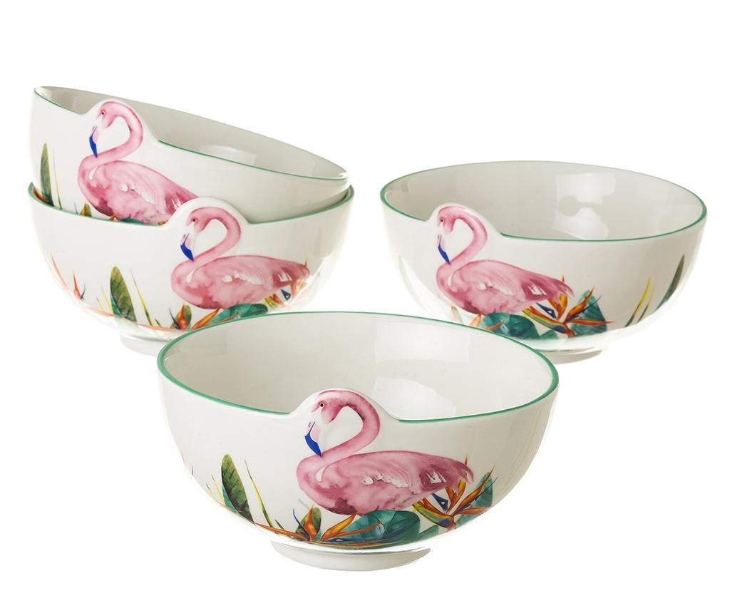 Set 4 boluri Flamingo Large 800 ml – Casa Selección, Roz,Verde Casa Selección