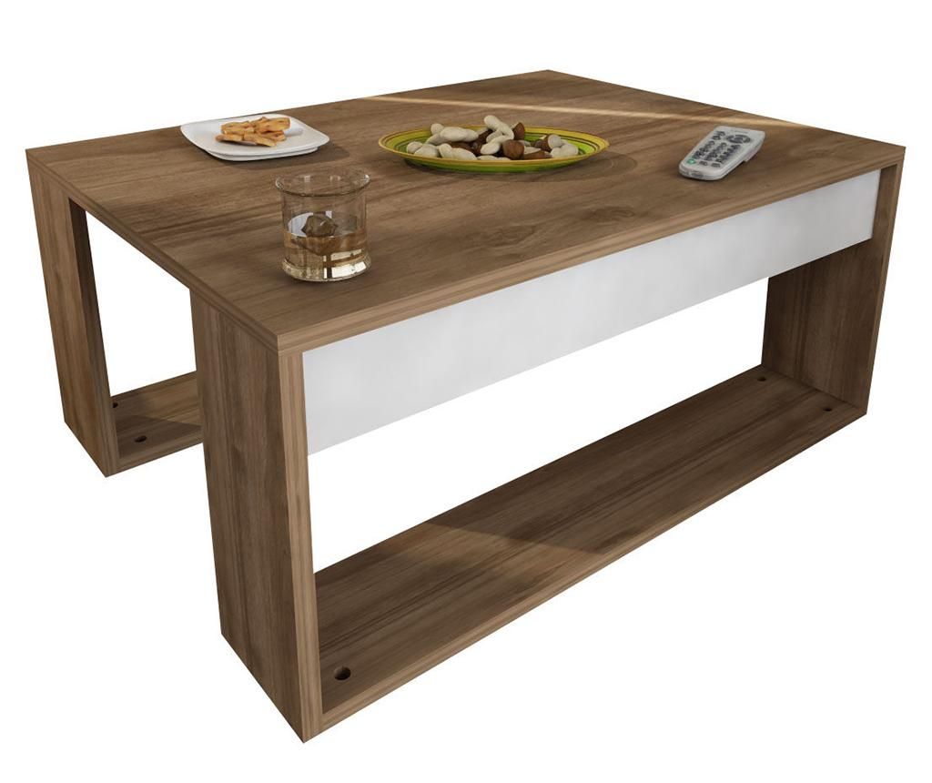 Masuta de cafea Furny Home, Gorder White Walnut, PAL melaminat, 80x60x35 cm - Furny Home, Alb,Crem