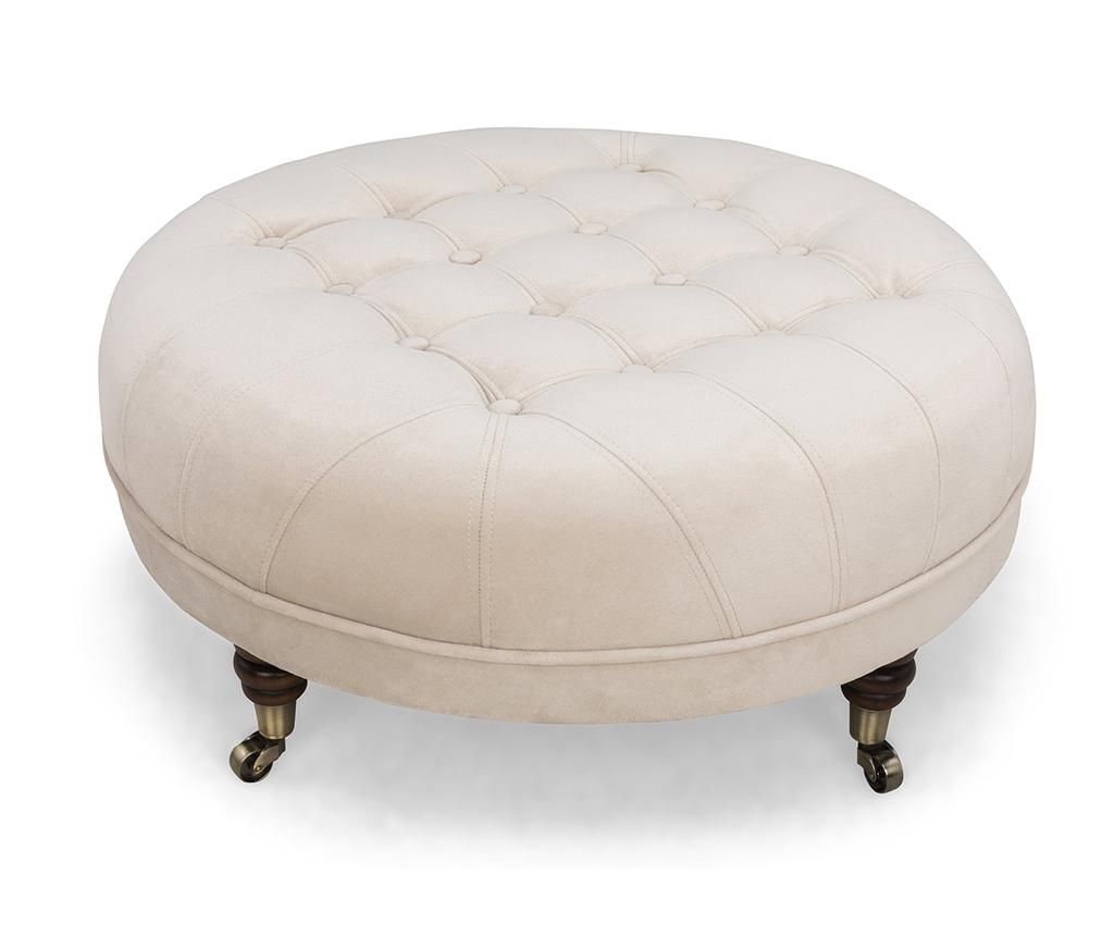 Taburet pentru picioare Kalatzerka, Chesterfield Round Beige, bej, 80x80x32 cm - Kalatzerka, Crem