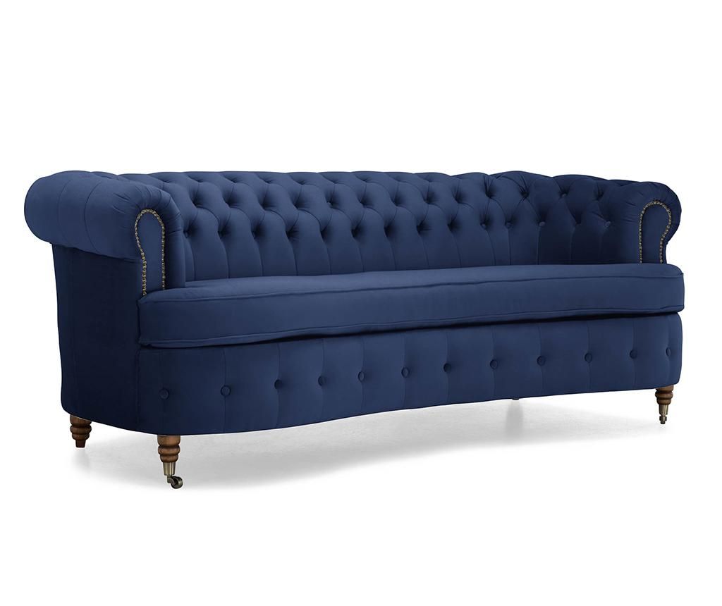 Canapea 3 locuri Kalatzerka, Chesterfield Curved Petrol Blue, 230x86x80 cm - Kalatzerka, Albastru