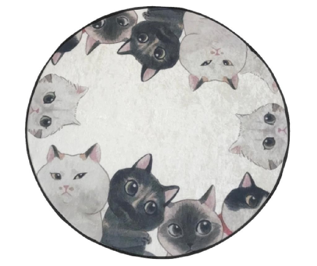 Covoras de baie Alessia, Curious Cats, fibre acrilice antibacteriene, 100 cm – Alessia, Alb Alessia