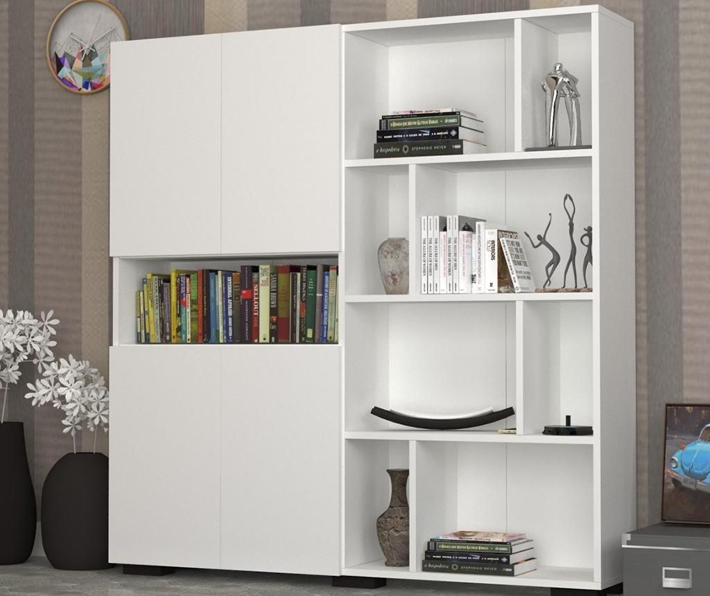 Biblioteca Dmodul, Edna White Silky, placa fibrolemnoasa, 150x30x144 cm - DMODUL, Alb