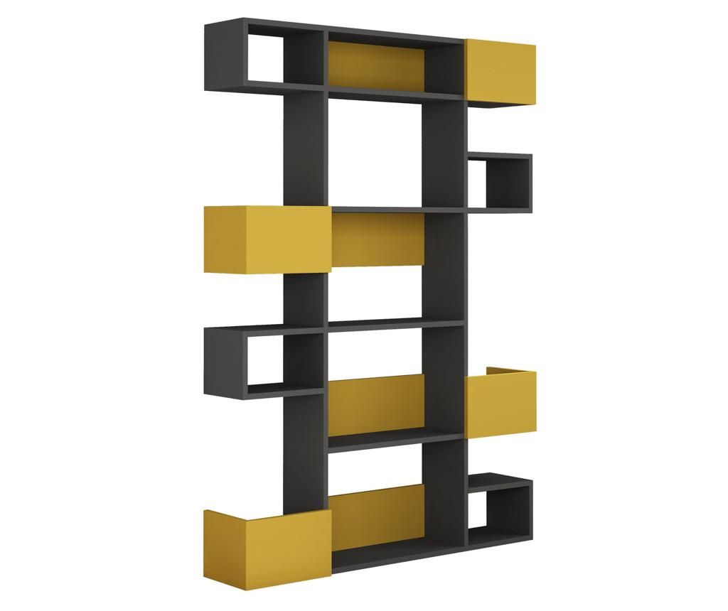 Biblioteca Decortie, Niho Anthracite Mustard, PAL melaminat cu grosimea 18 mm, 120x20x171 cm - Decortie, Gri & Argintiu