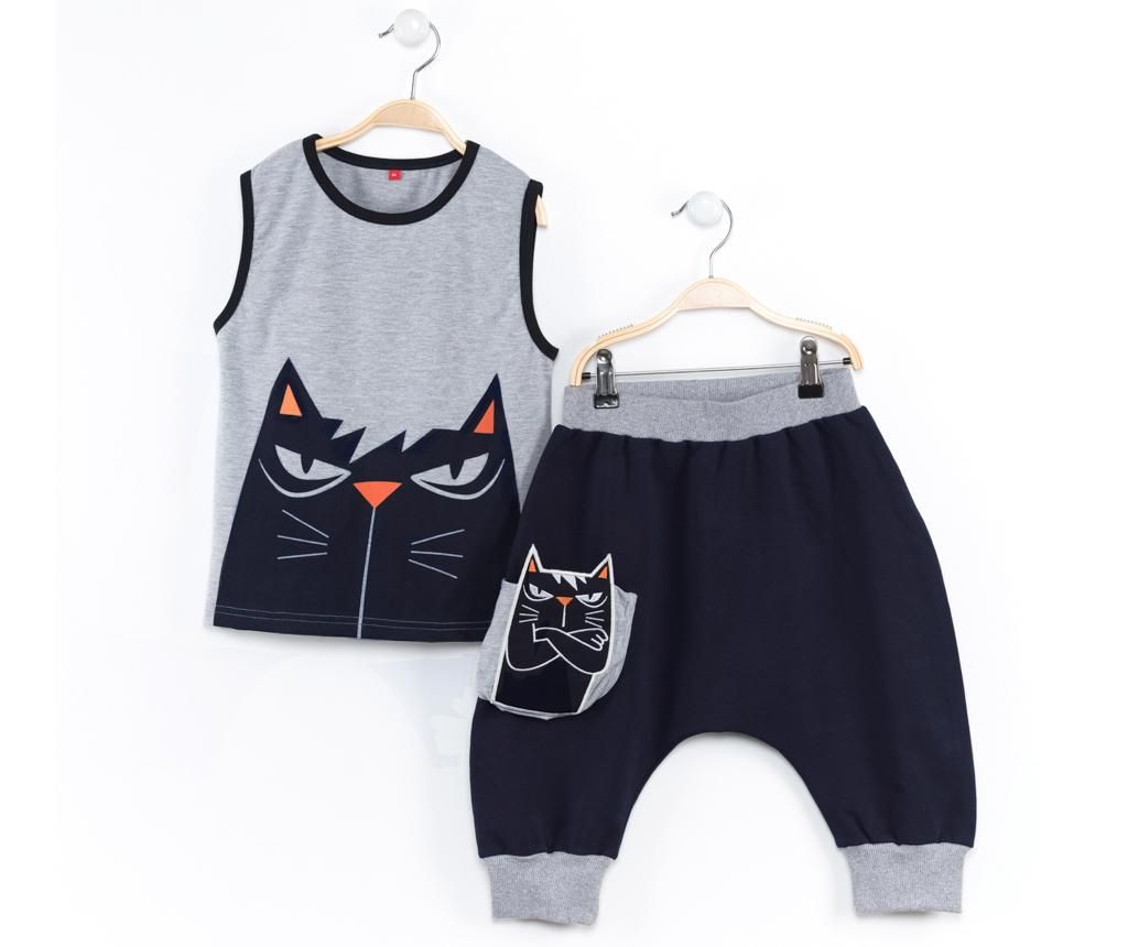 Set pantaloni scurti si tricou fara maneci pentru copii Angry Cat 6 years imagine