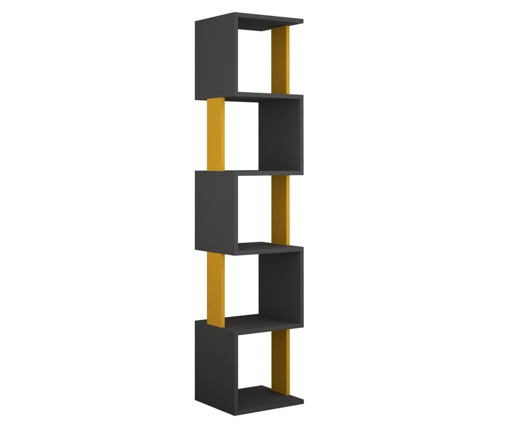 Biblioteca Decortie, Piri Anthracite and Mustard, PAL melaminat, 35x30x161 cm - Decortie, Multicolor