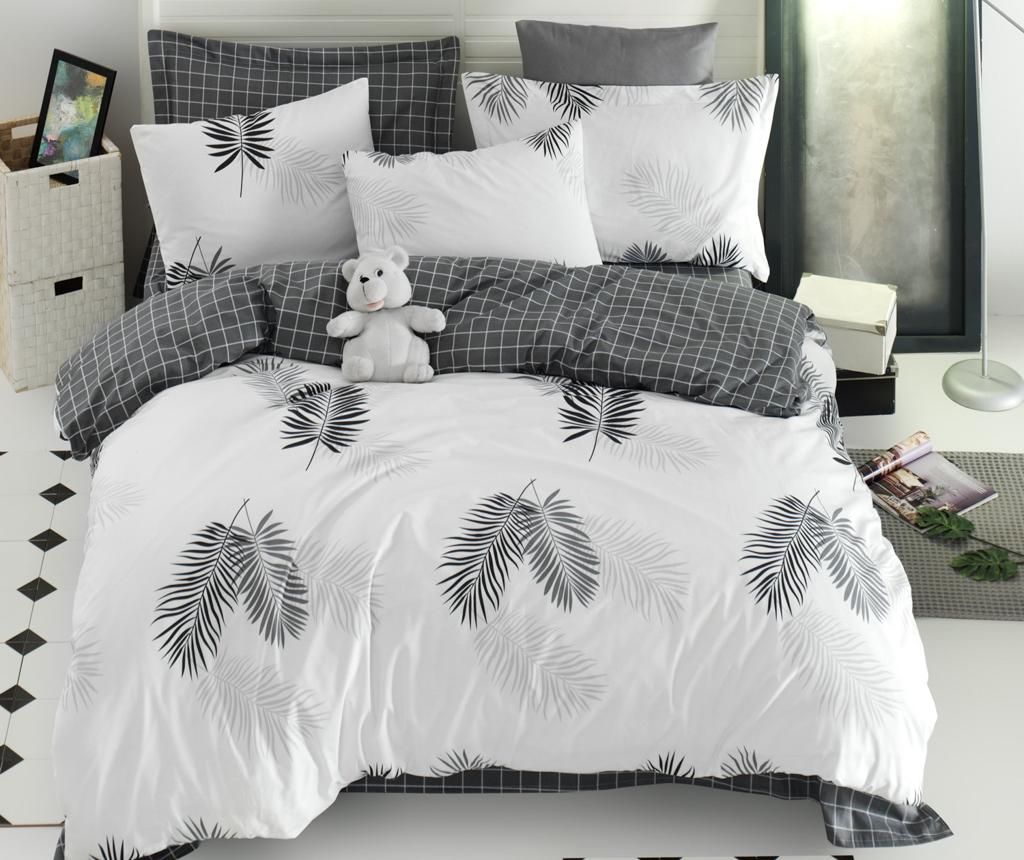 Lenjerie de pat Single Ranforce Pipong White Grey - EnLora Home, Alb,Gri & Argintiu