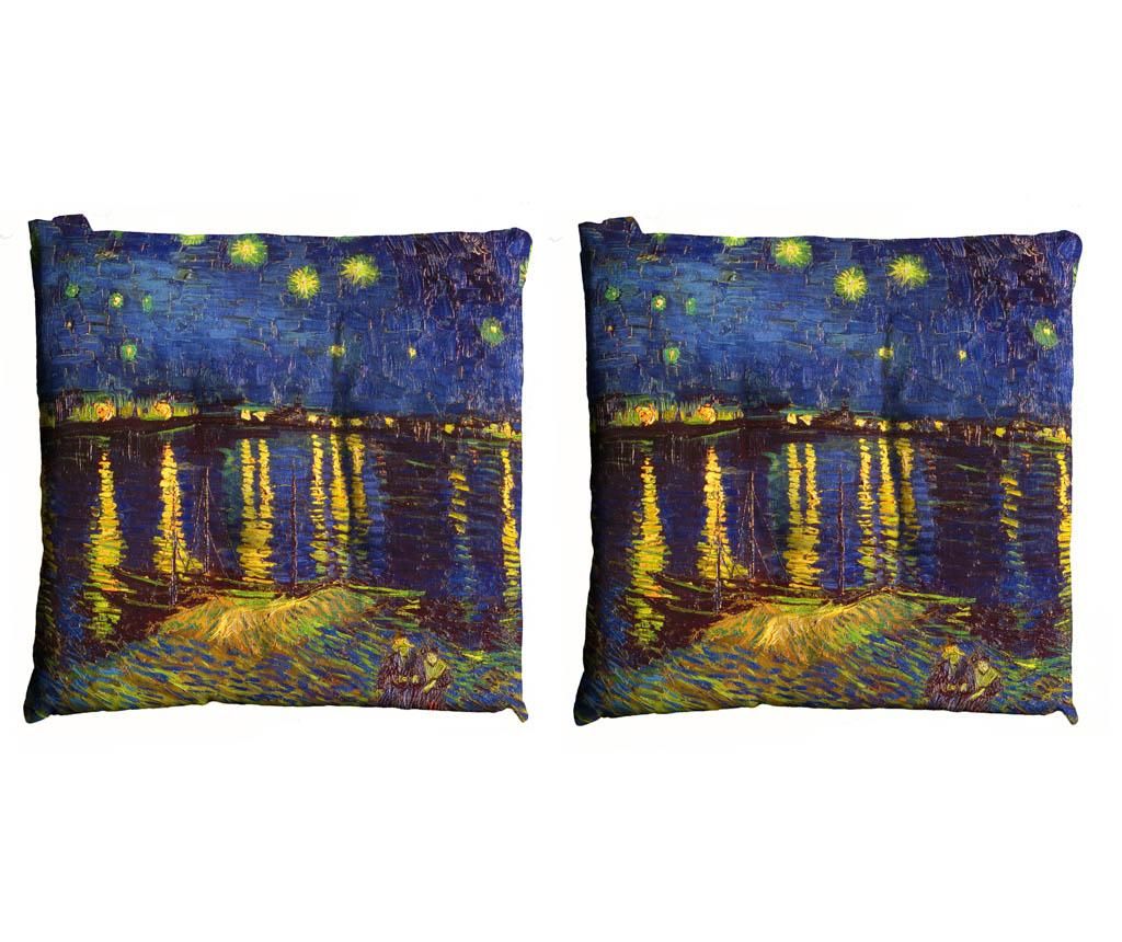 Set 2 perne de sezut Van Gogh Notte Sul Rodano 40x40 cm - Polo Ovest, Multicolor