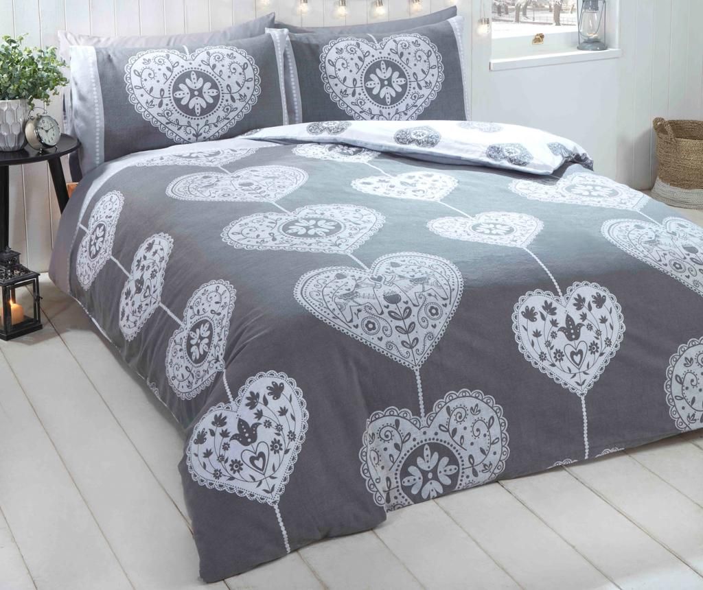 Set de pat Single Scandi Heart BC Grey Single - Rapport Home, Multicolor