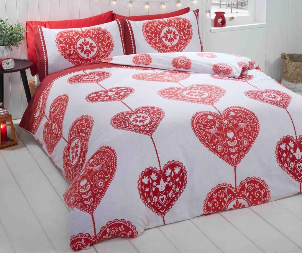 Set de pat Double Extra Scandi Heart BC Red King - Rapport Home, Multicolor