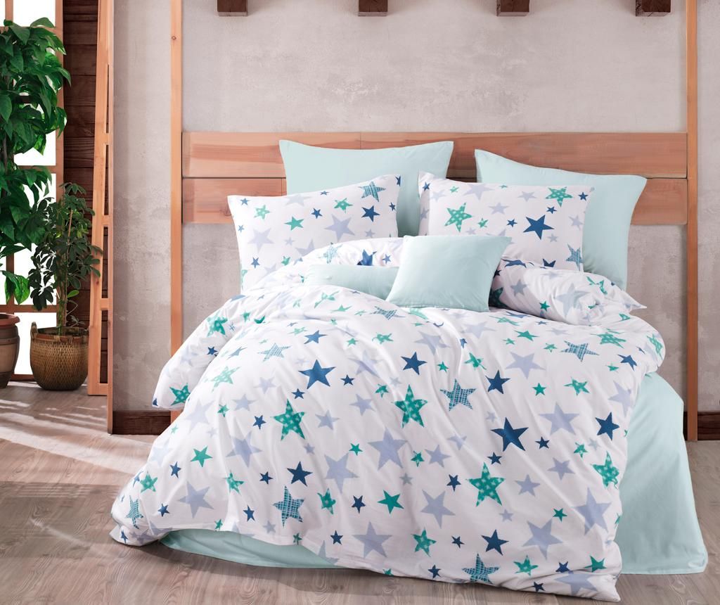 Lenjerie de pat King Ranforce Majoli Bahar Home Collection, Galaxy Green, bumbac ranforce, 200x220 - Majoli Bahar Home Collection, Verde