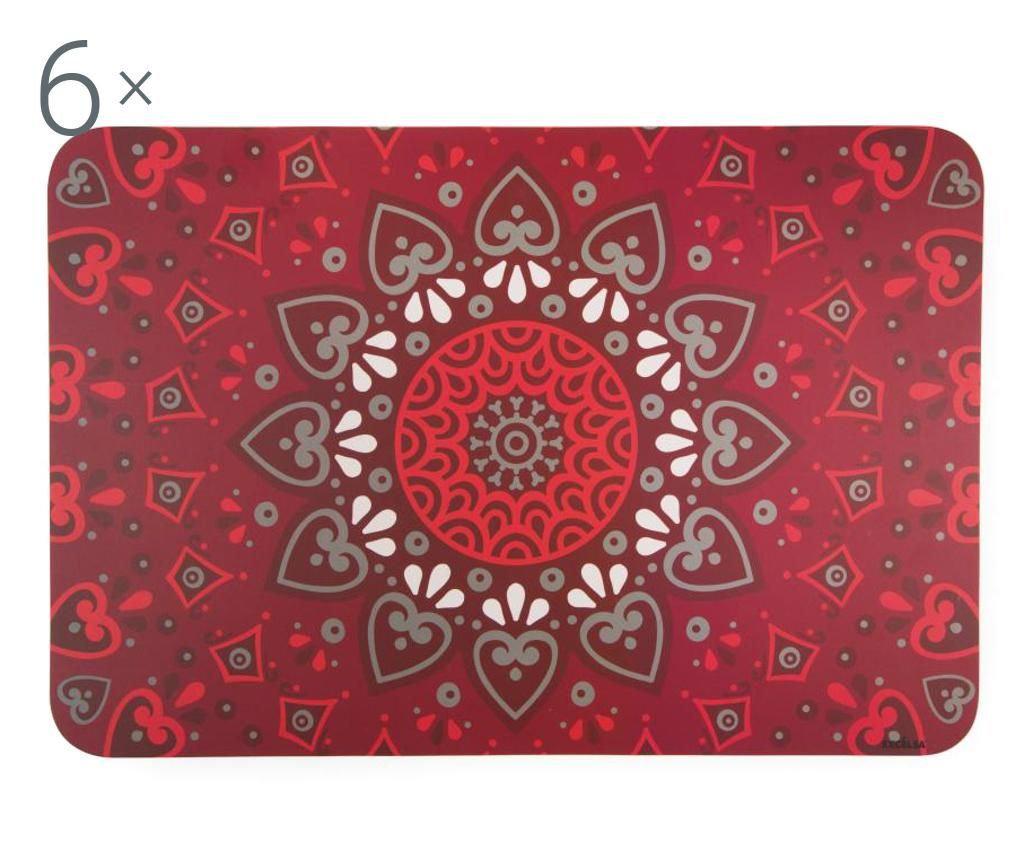Set 6 suporturi farfurii Excelsa, Mandala Red, imprimat PP si laminat mat, 43×29 cm, rosu – Excelsa, Rosu Excelsa imagine antiquemob.ro