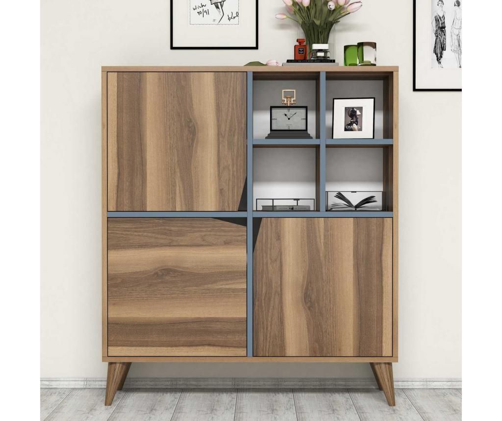 Bufet inferior Hommy Craft, Pulse Walnut Blue, PAL melaminat, 100x30x115 cm - Hommy Craft, Albastru,Maro