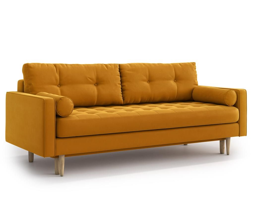 Canapea extensibila 3 locuri Optisofa, Esme Gold, 218x93x85 cm - Optisofa, Galben & Auriu